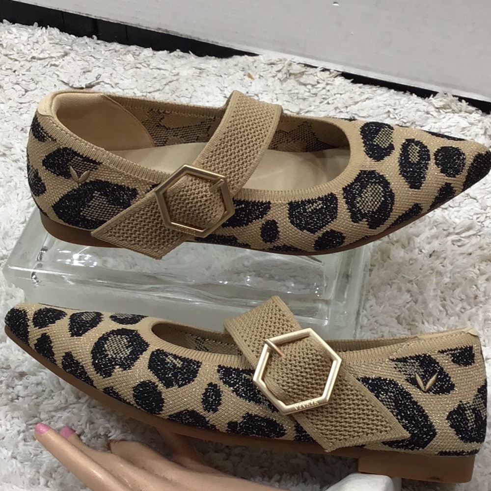 Vivaia metallic gold leopard Maria knit Mary Jane flats 36.5 - Picture 3 of 14